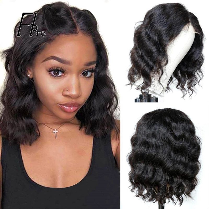 High Quality Body Wave Bob Wig T Part Lace Human Hair Natural Black